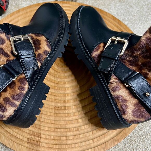 NINE WEST ARRIA 8 WOMEN'S Black BIKER ANKLE BOOTS CHEETAH Print SIZE 6.5 M - Picture 8 of 12